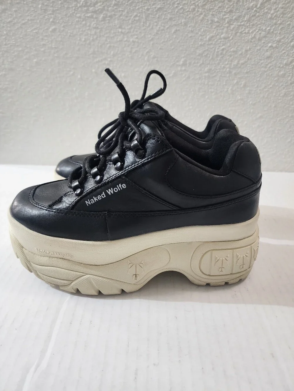 Naked Wolfe Sporty Black Leather Chunky Platform Goth Sneakers Women's US 8